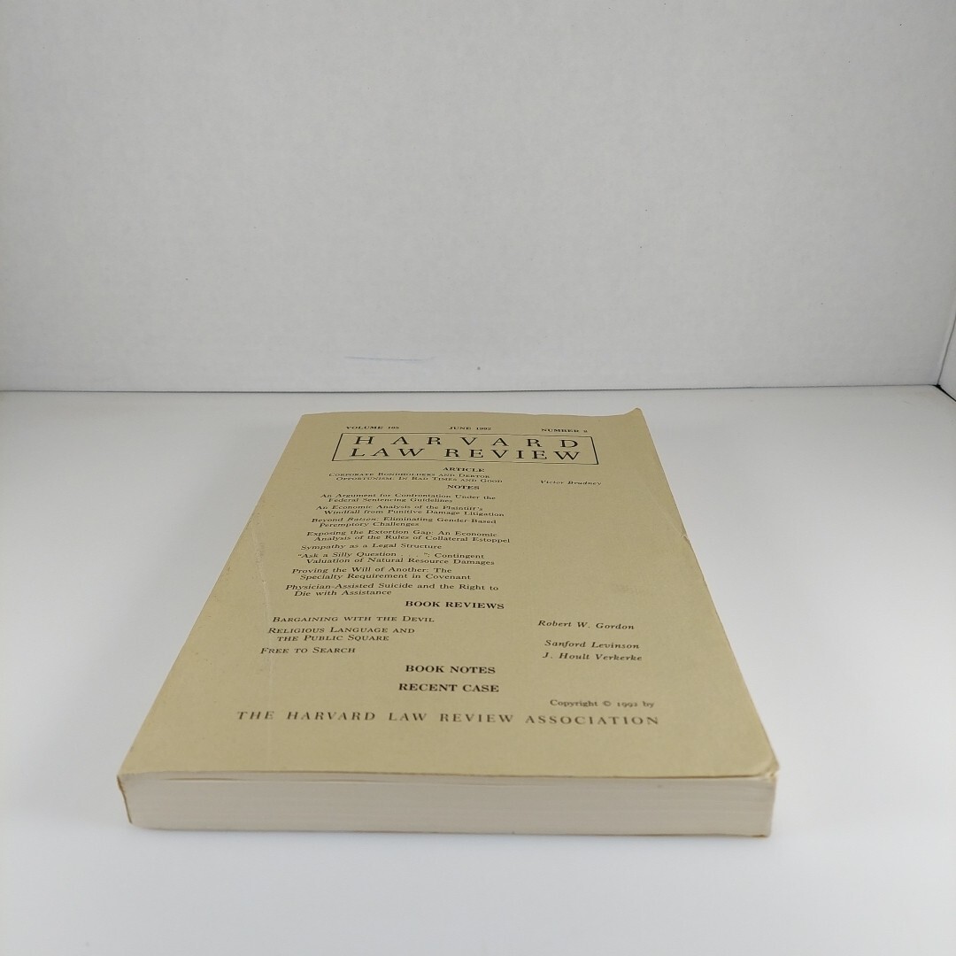 Harvard Law Review June 1992 Volume 105 Number 8 Paperback