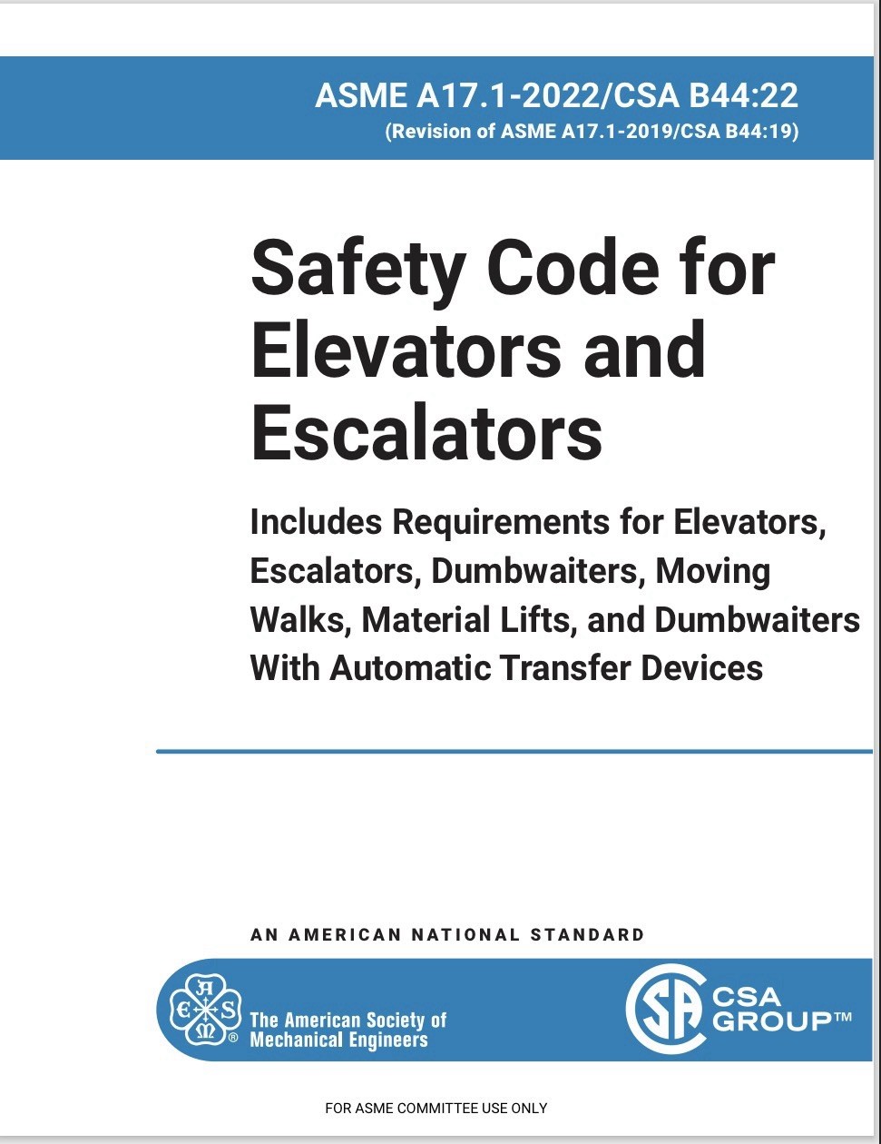 Safety Code For Elevators And Escalators ASME A17.1-2022/CSA B44: