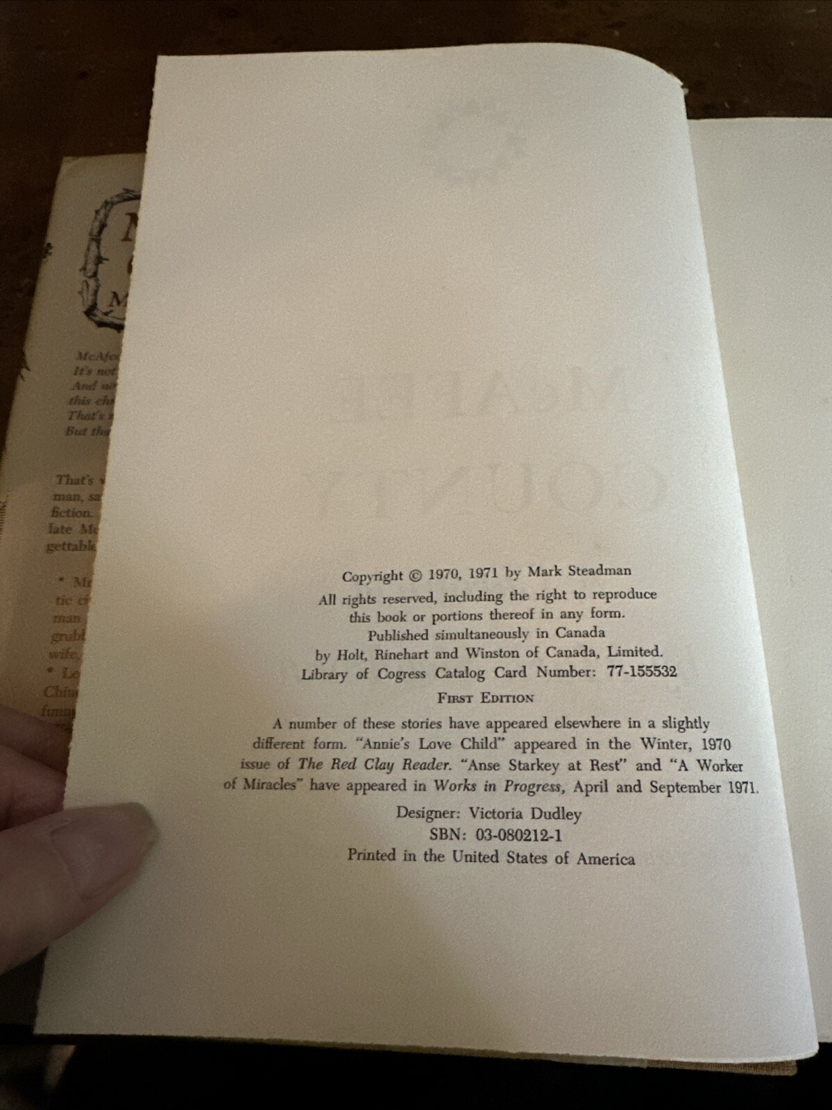MCAFEE COUNTY A CHRONICLE FIRST EDITION Mark Steadman Very Good Ships Fast
