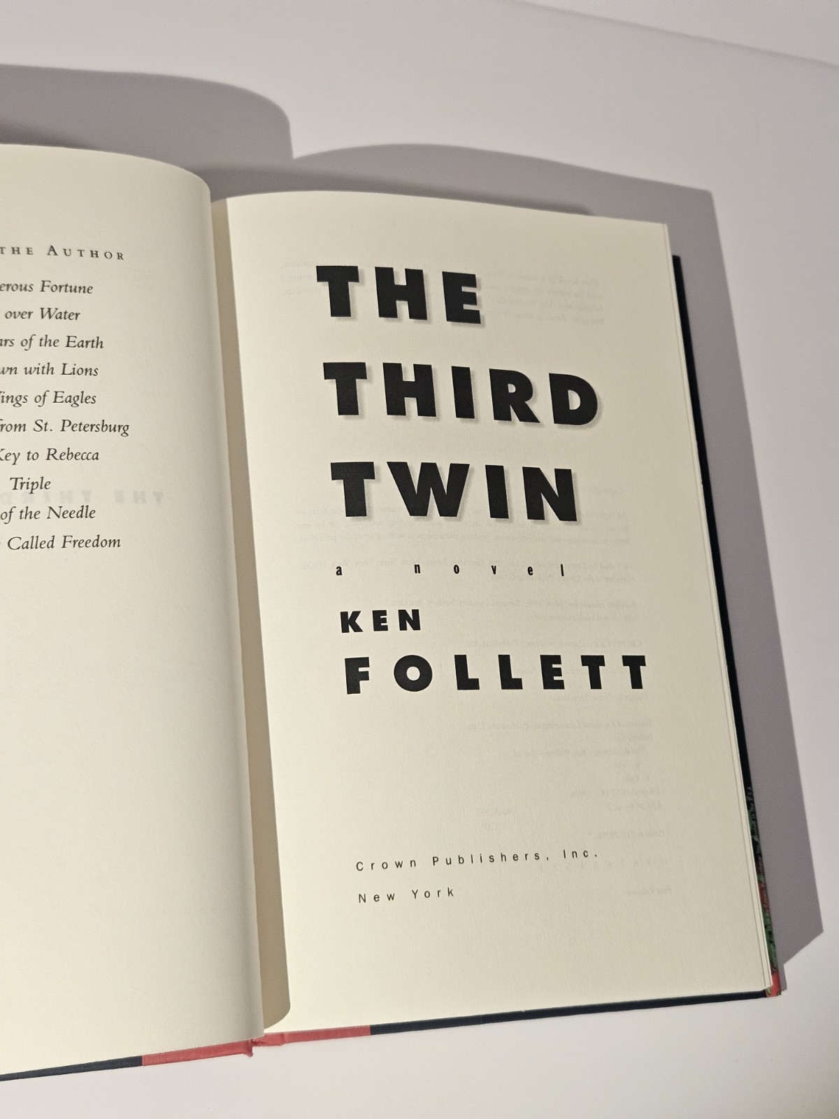 The Third Twin | Ken Follett | 1996 HB | 1st Ed | Crown Publishers