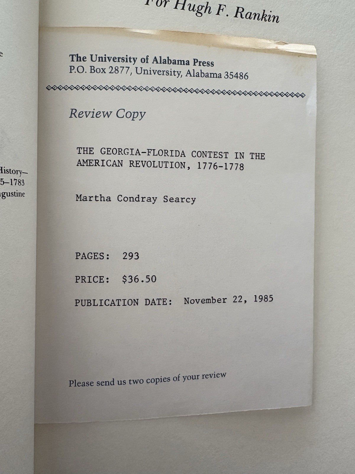 The Georgia-Florida Contest in the American Revolution By Searcy (1985) HC DJ