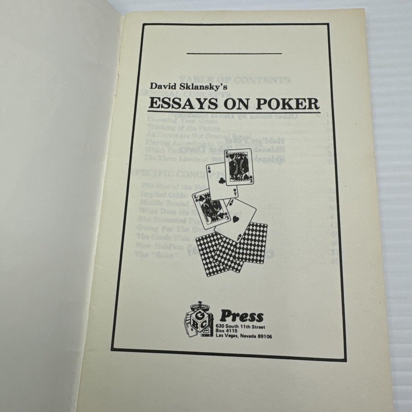 David Sklansky’s Essays on Poker 1981 Booklet GBC Press