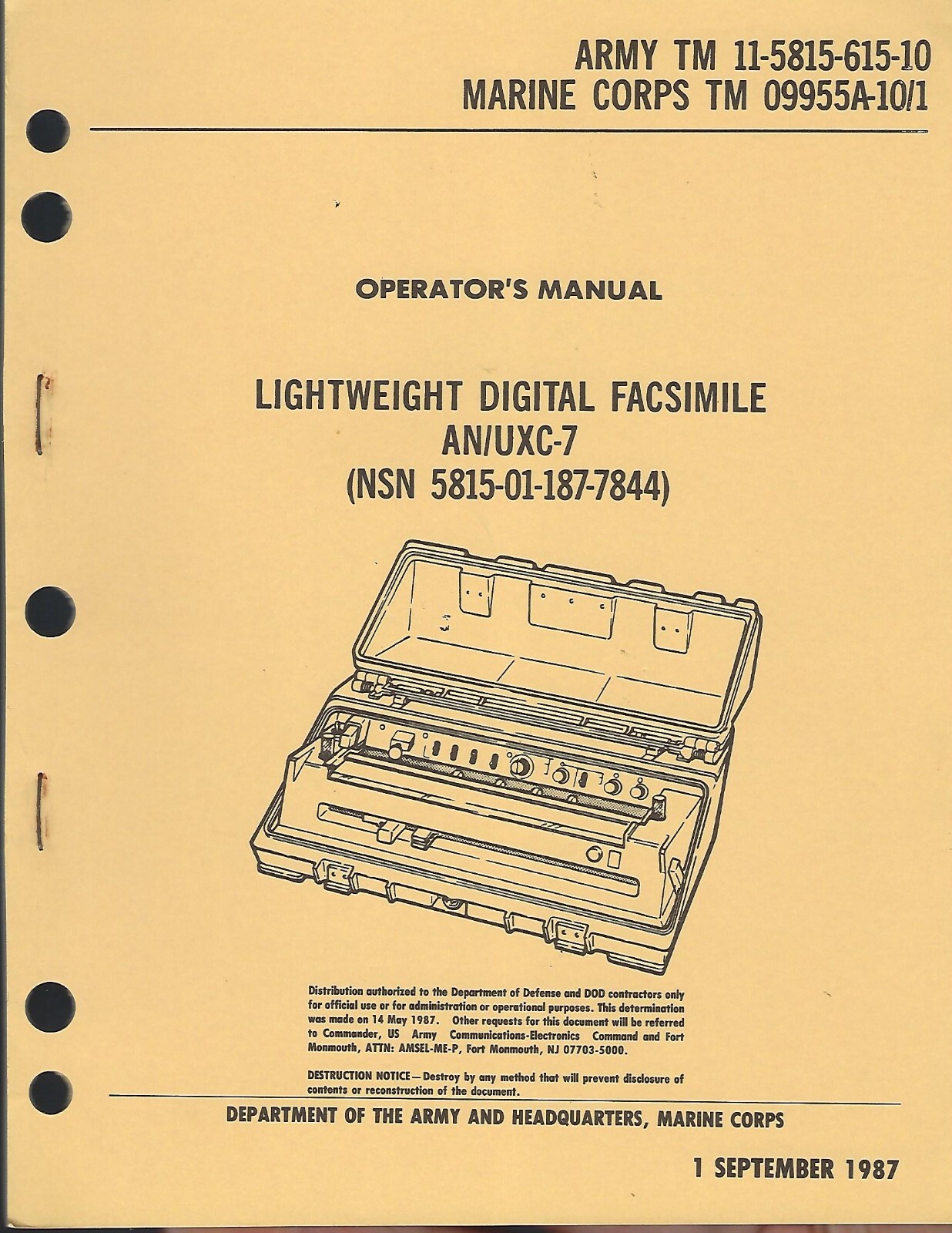 Historical book Lightweight Digital Facsimile AN/UXC-7, Operator