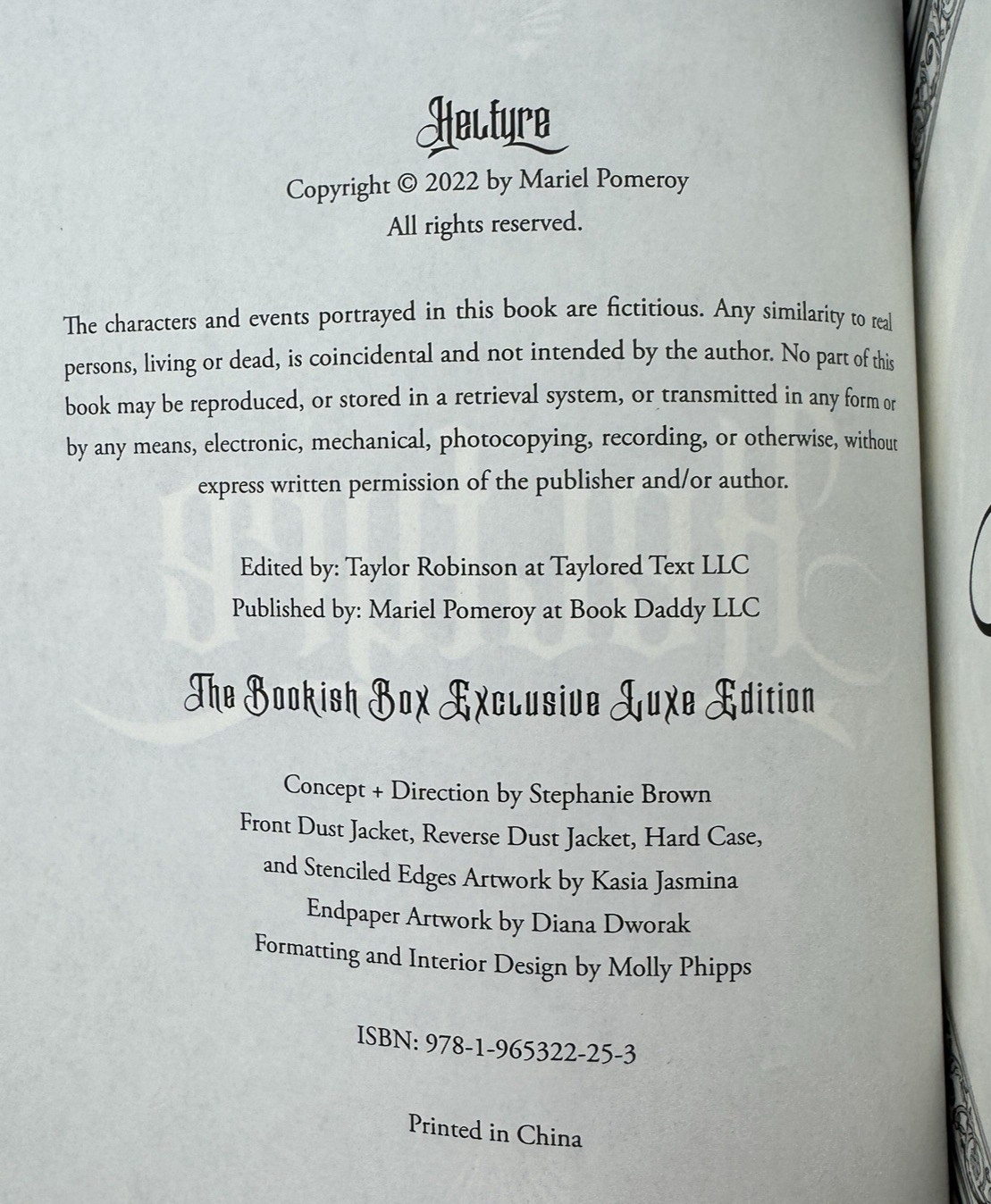Mariel Pomeroy Helfyre Signed Bookish Box Darkly Special Edition