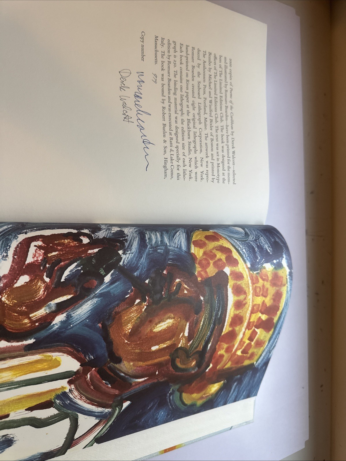 The Caribbean Poetry Derek Walcott Signed Limited Editions Club w/Lithograph