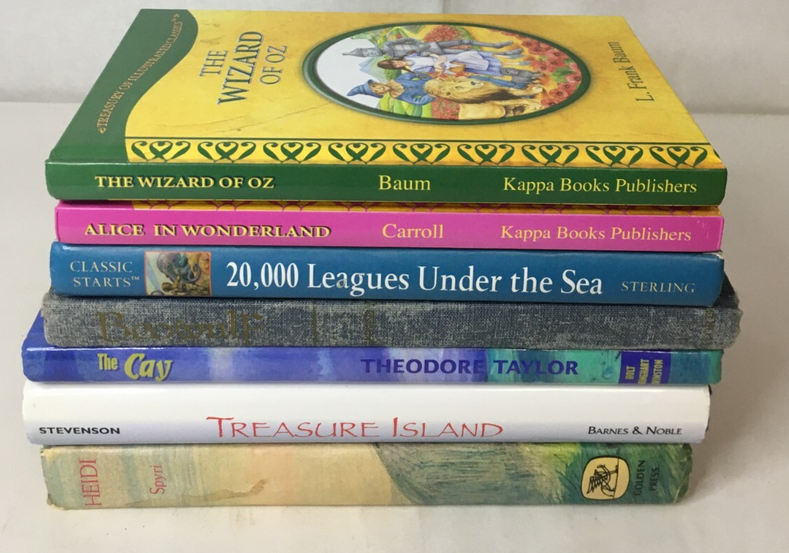 Classic Literature Lot of 7 – Wizard of Oz Alice 20,000 Leagues Cay Heidi Island