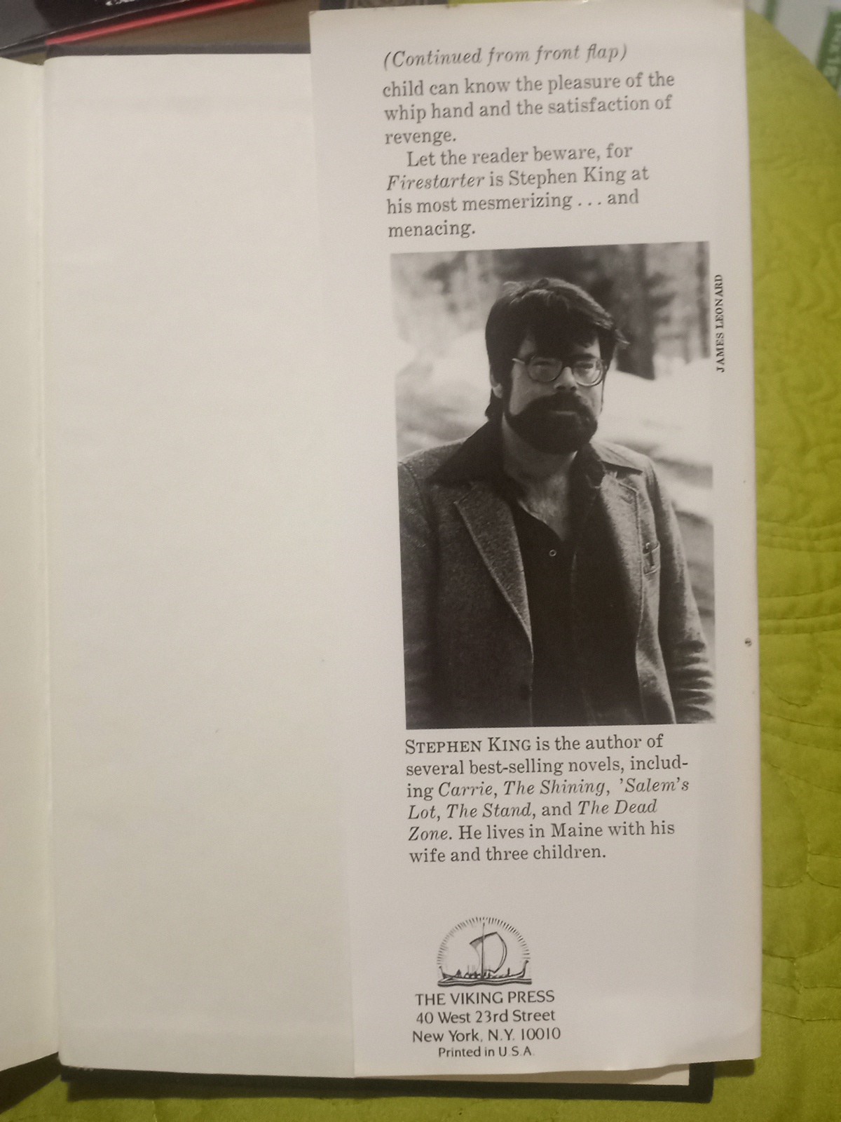 Firestarter Stephen King First Edition HCDJ~ 1980 Viking Press