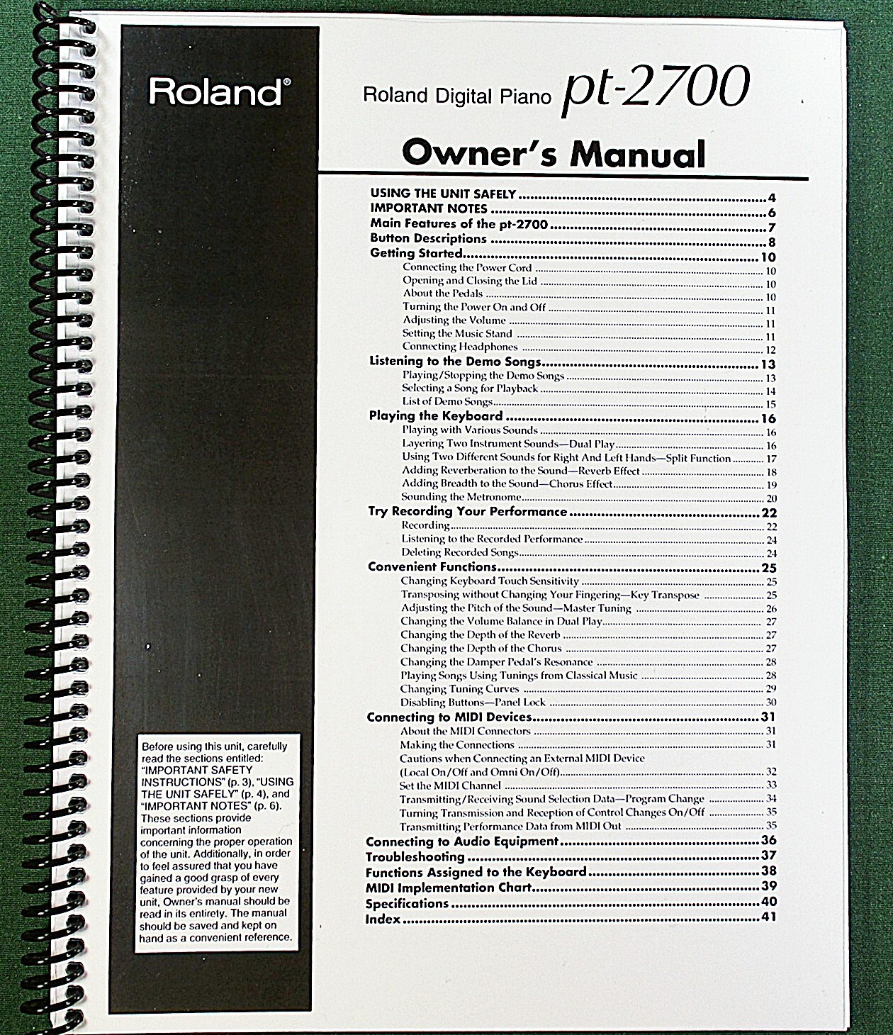 Roland PT-2700 Owner’s Instruction Manual: 44 Pages & Protective Covers!