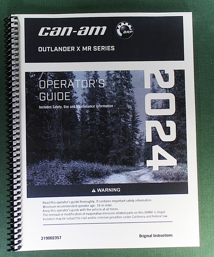 2024 Can-Am Outlander 1000R X MR Owner’s Manual: 262 pages & Protective Covers