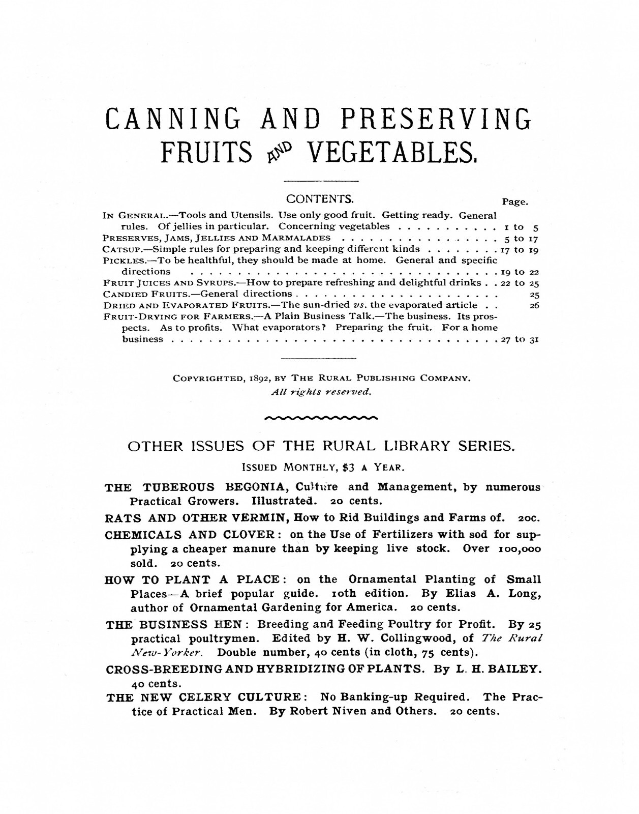 Canning And Preserving Fruits & Vegetables 1892 (36 Pages)
