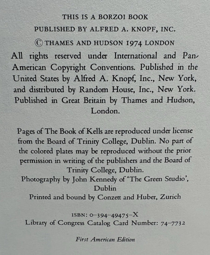 The Book of Kells Francoise Henry, w/Slipcase, 1974 First American Edition
