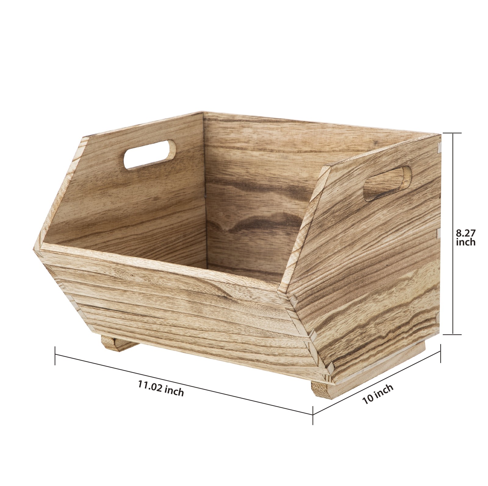 2-Piece Set Natural Wood Stacking Open Front Decorative Storage Bins, 11 in X 16