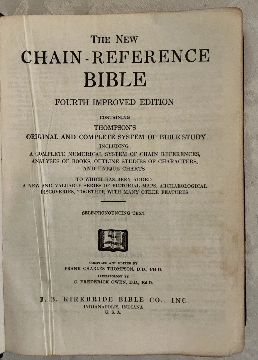 The New Chain Reference Bible Thompson 4th Improved Edition B B Kirkbride 1964