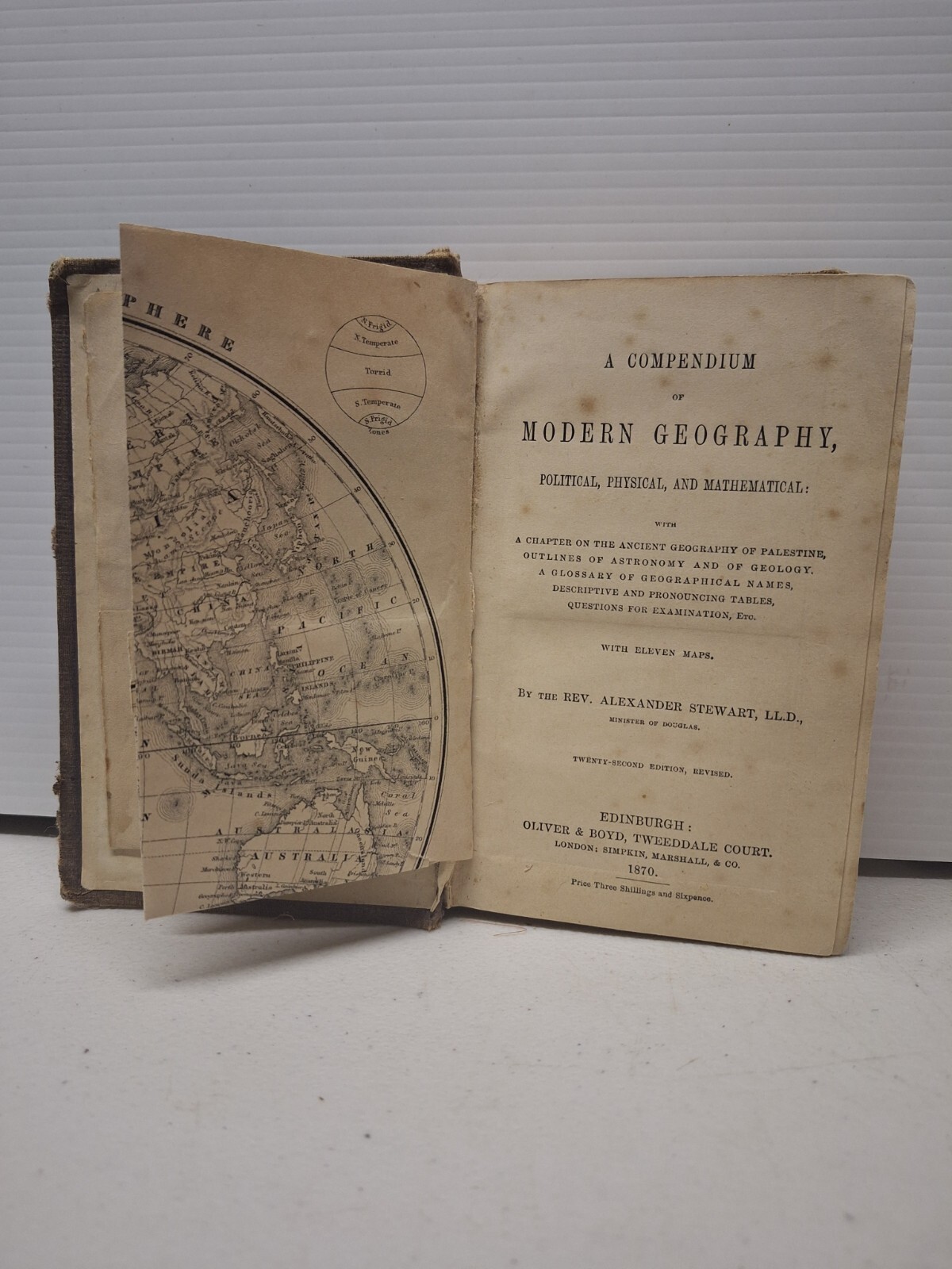 A Compendium of Modern Geography by Stewart 22nd Ed 1870 HC
