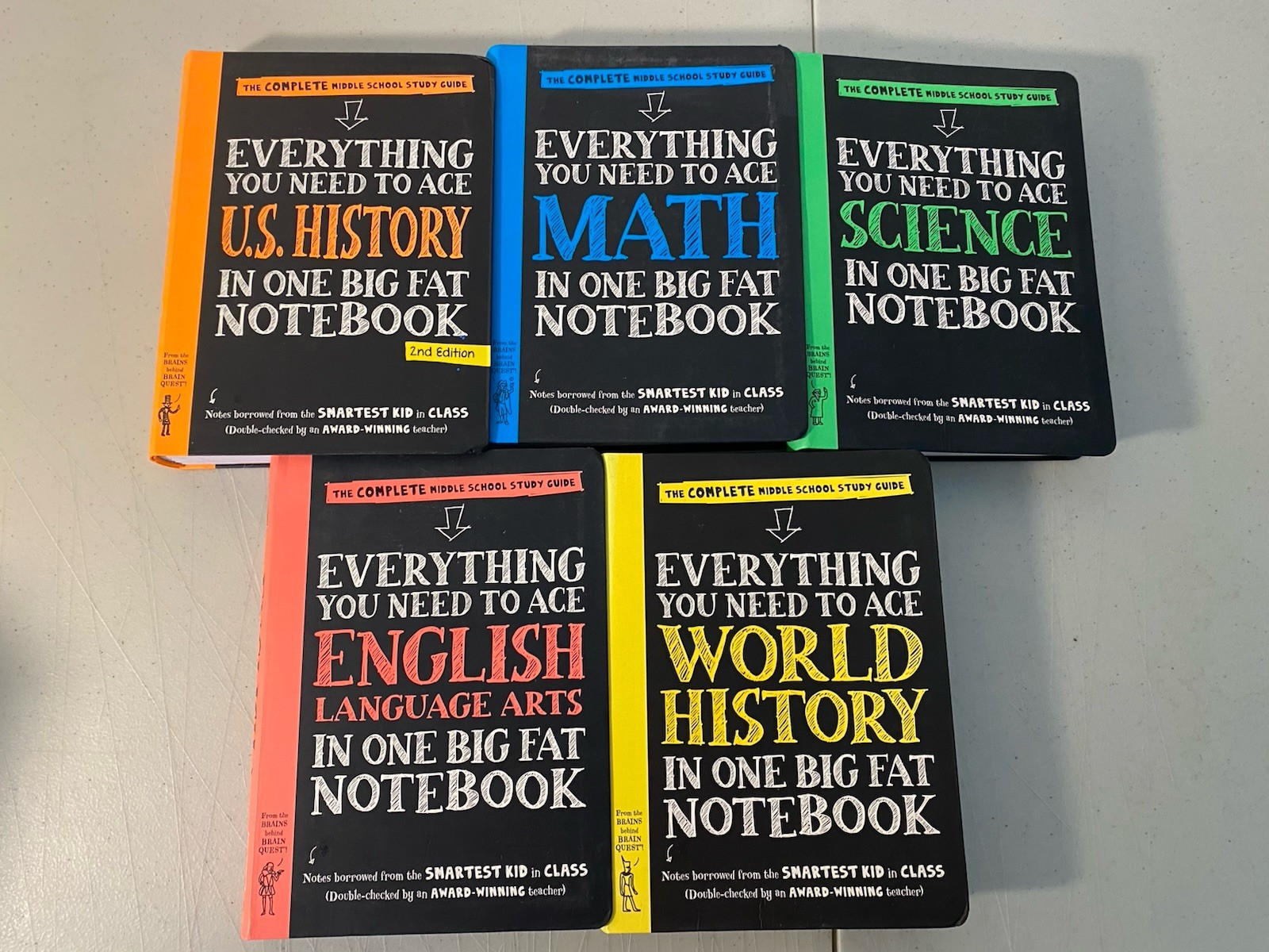 Lot of 5 THE COMPLETE MIDDLE SCHOOL STUDY GUIDE Big Fat Note Book Set