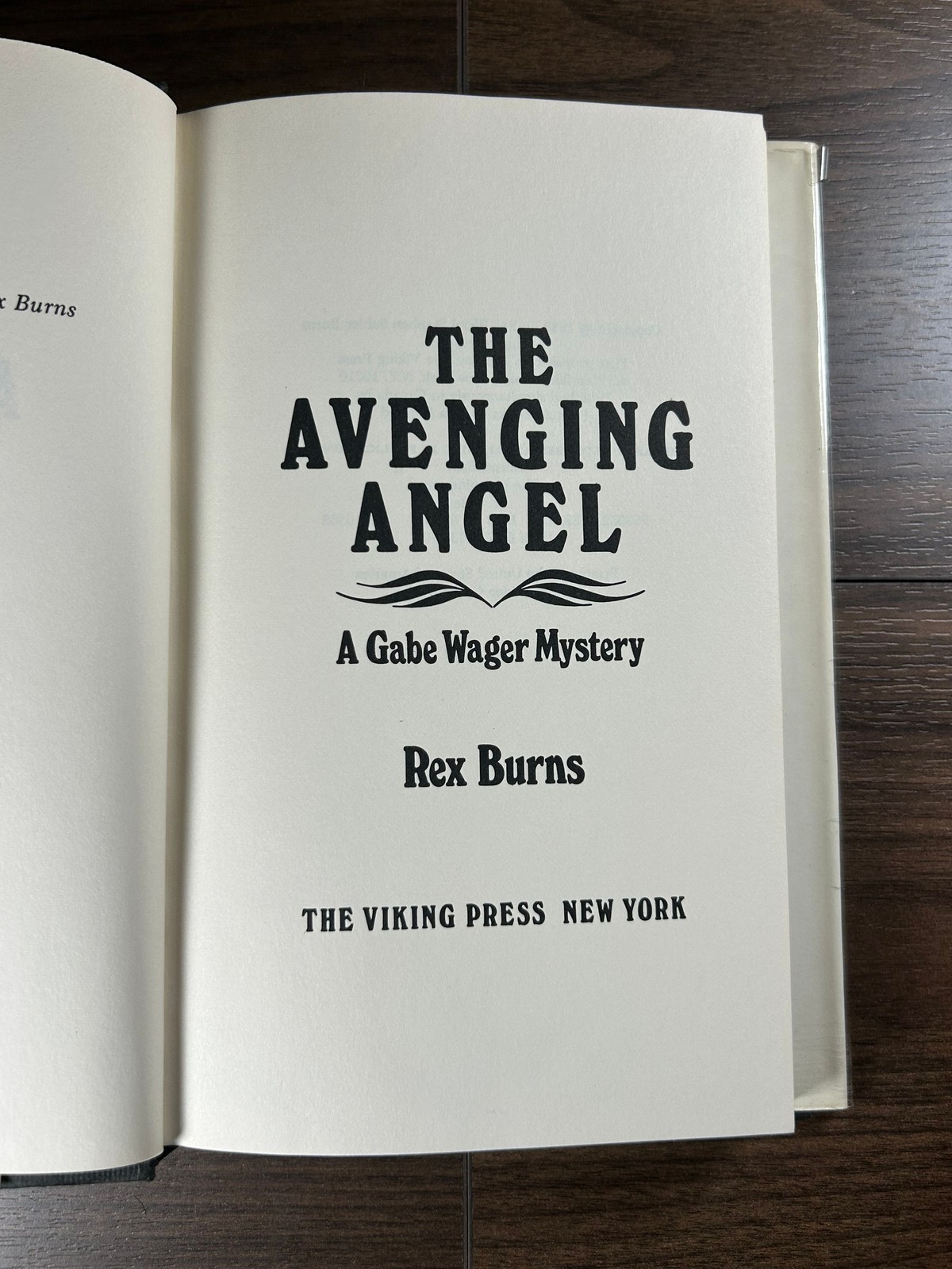 Burns THE AVENGING ANGEL 1st Edition 1983 Viking Press Gabe Wager Mystery DJ