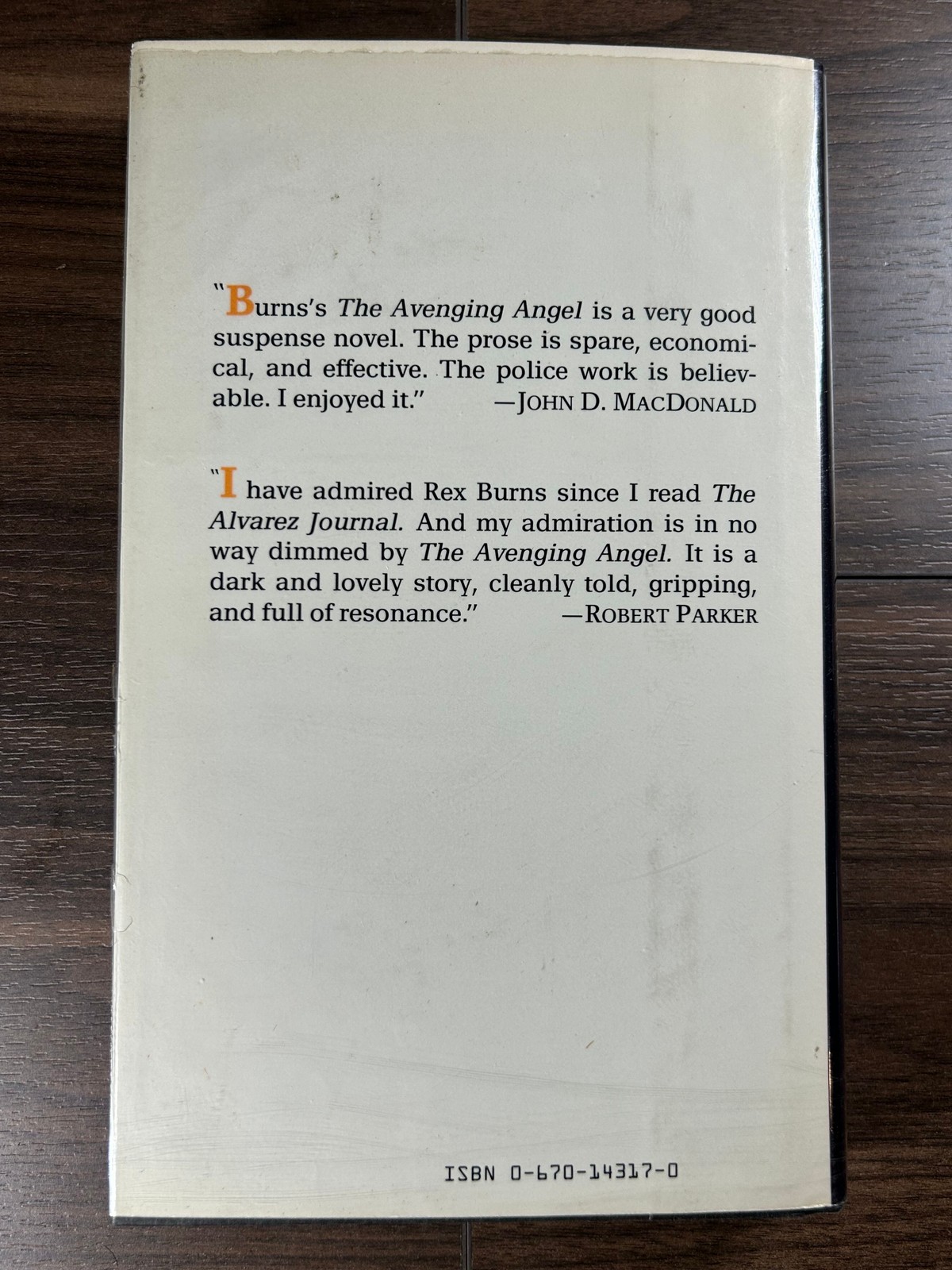 Burns THE AVENGING ANGEL 1st Edition 1983 Viking Press Gabe Wager Mystery DJ