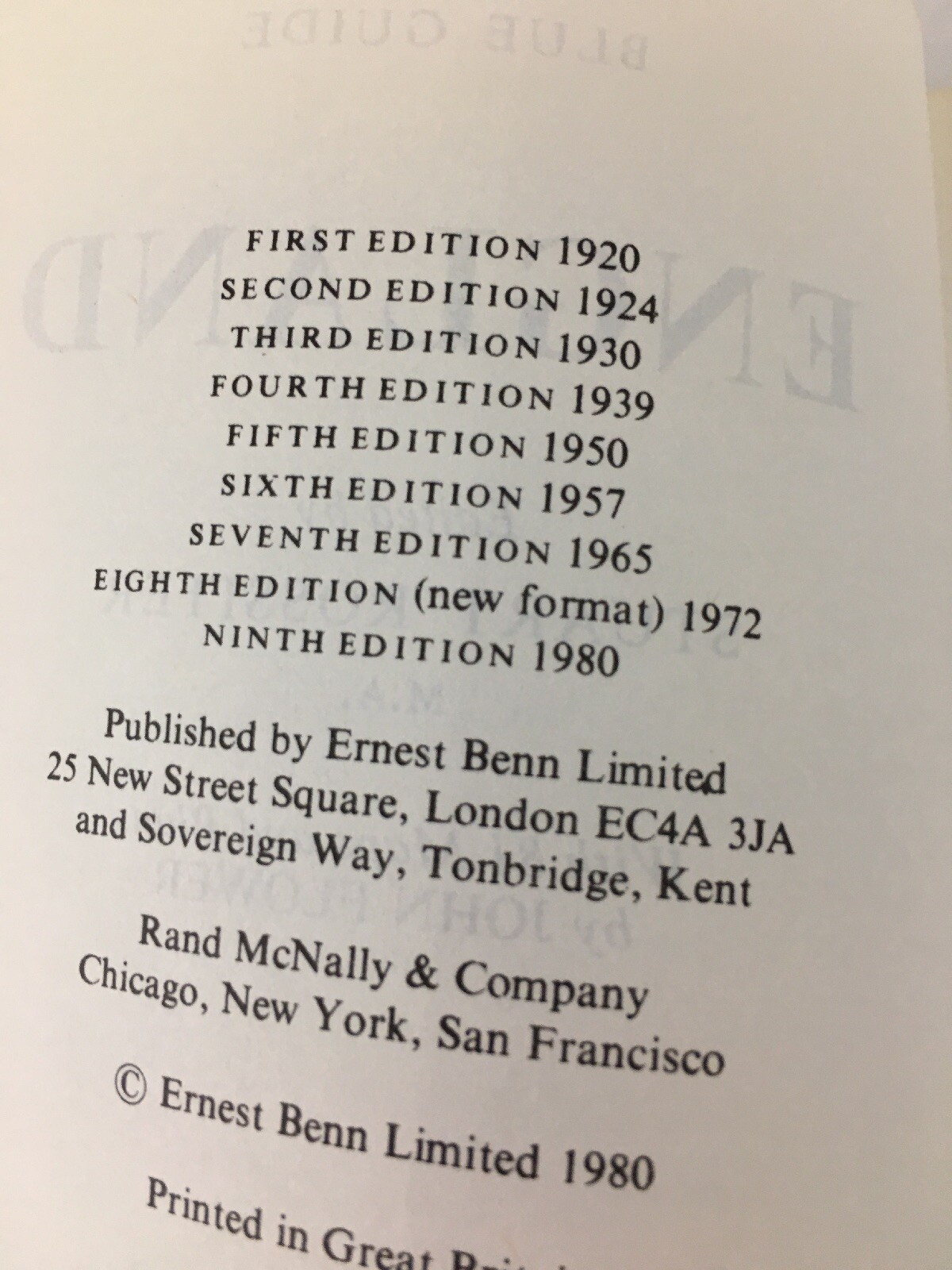 Blue Guide England Ernest Benn London Hardback 720 Pages Travel Guide