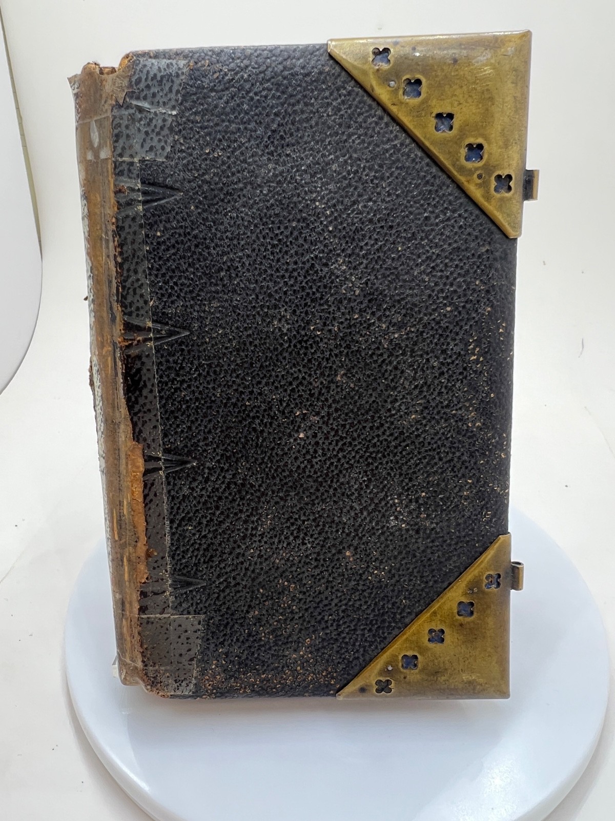 Antique Oxford University Press The Holy BibleLeather Brass Corner Plates 1800s
