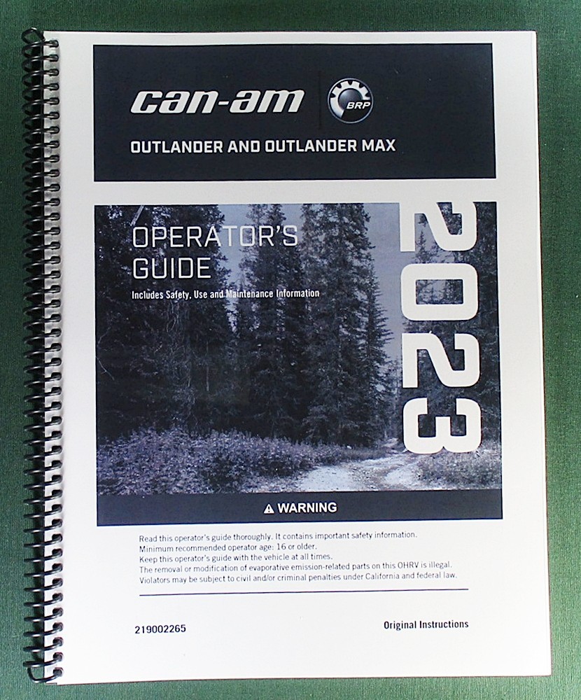 2023 Can-Am Outlander MAX 1000R XT Owner’s Manual: 274 Pages & Clear Covers