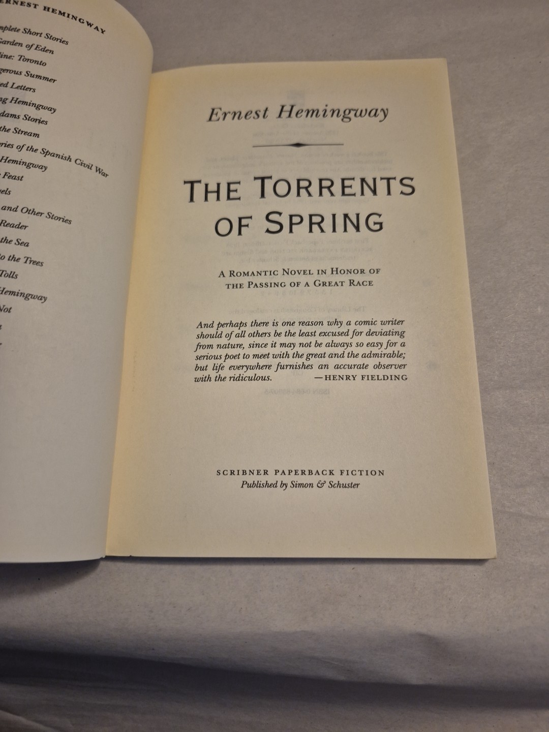 The Torrents of Spring Ernest Hemingway Scribner TPB Modernism American Fiction