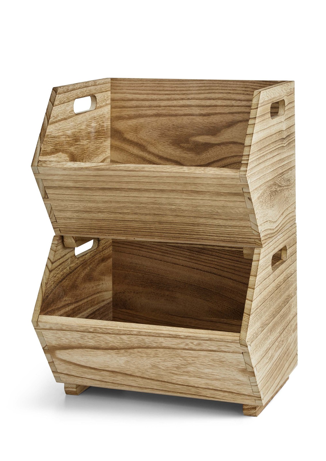 2-Piece Set Natural Wood Stacking Open Front Decorative Storage Bins, 11 in X 16