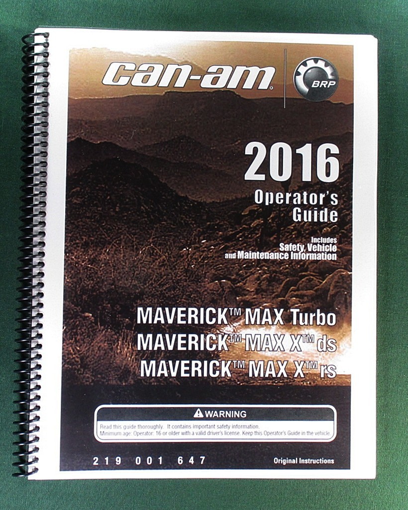 2016 Can-Am Maverick MAX X DS 1000R Owner’s Manual: 164 Pages & Clear Covers!