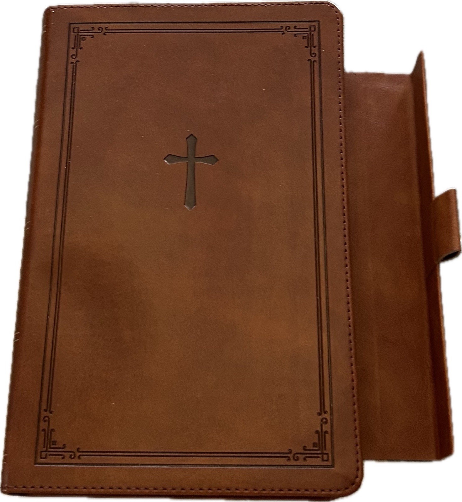 MAGNETIC CLOSURE NKJV LARGE PRINT(10.5pt) Personal Size Brown Leathersoft Bible