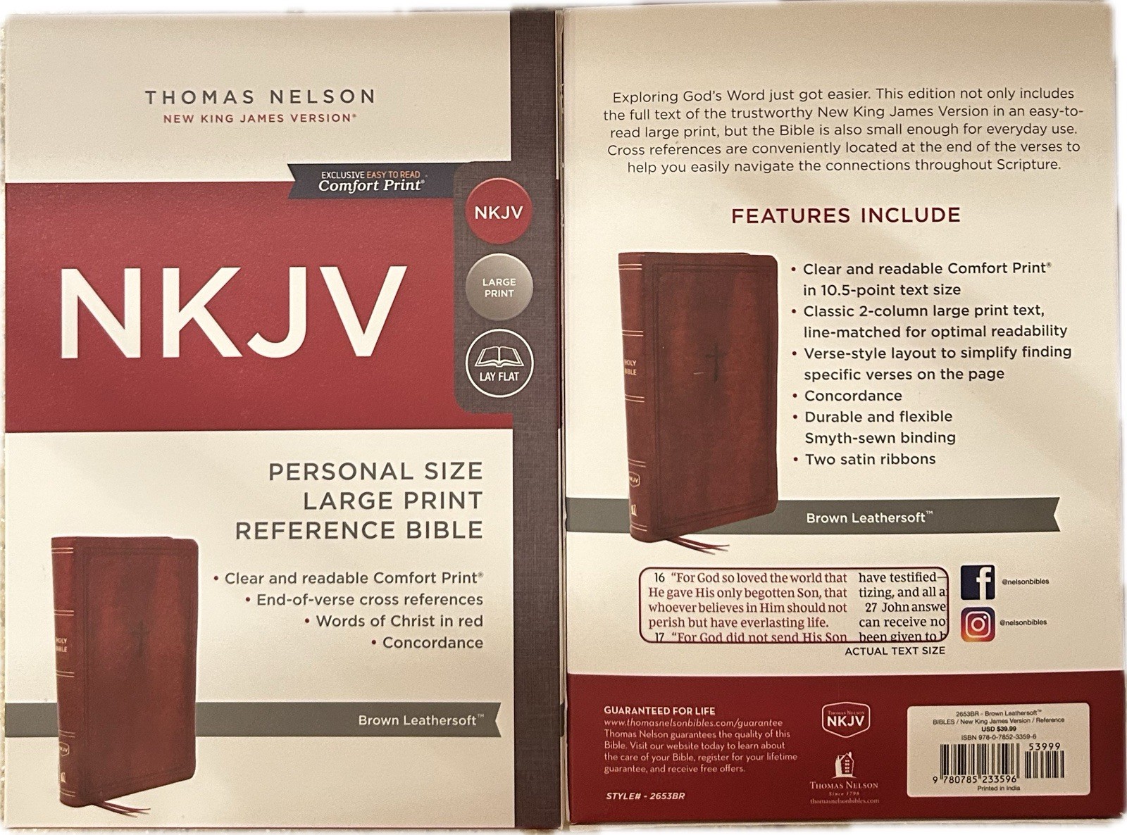 MAGNETIC CLOSURE NKJV LARGE PRINT(10.5pt) Personal Size Brown Leathersoft Bible