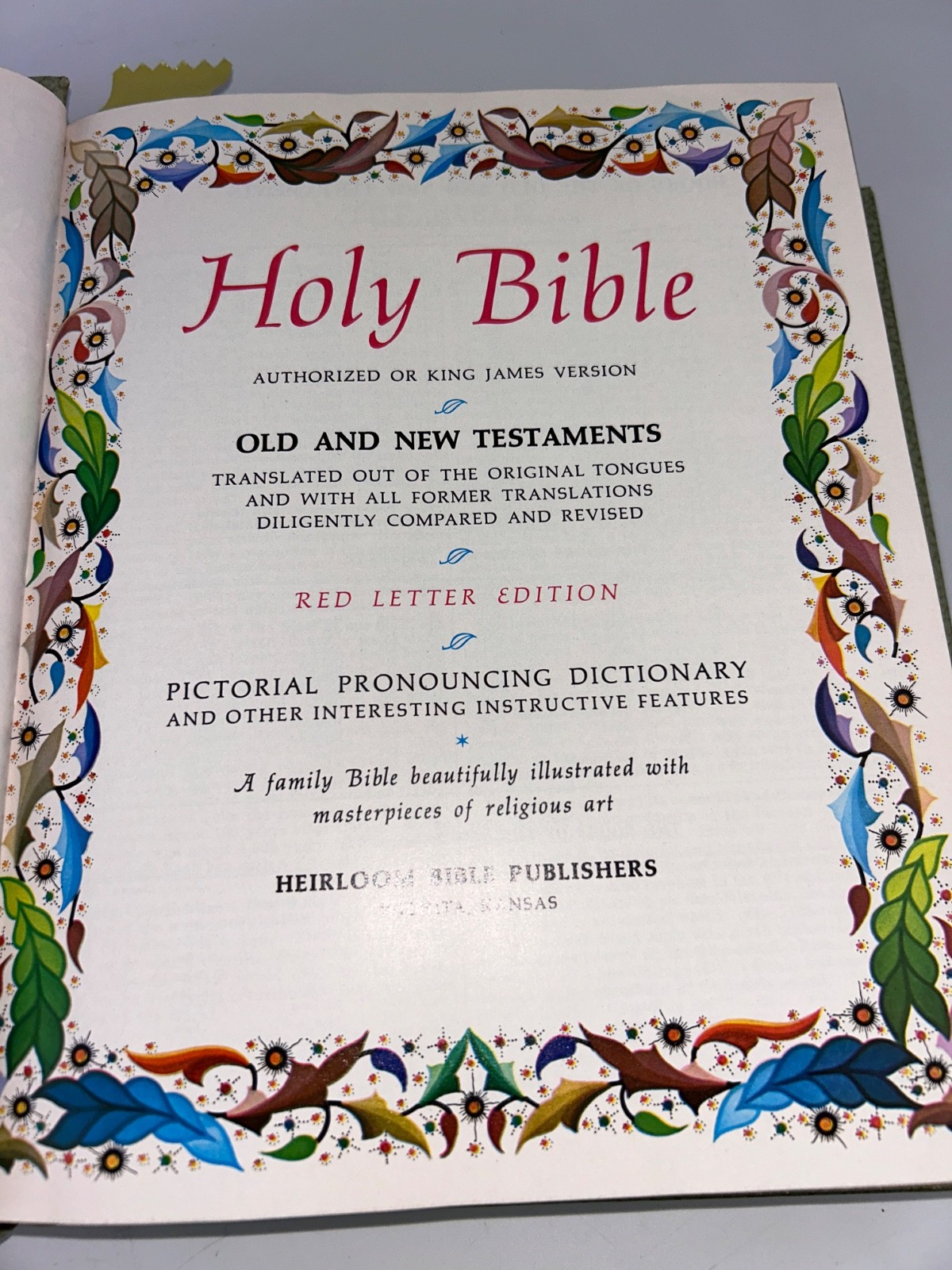 Catholic Holy Bible Heirloom Edition, Green Leather 12″X9″ Gold Edge KJV 1971