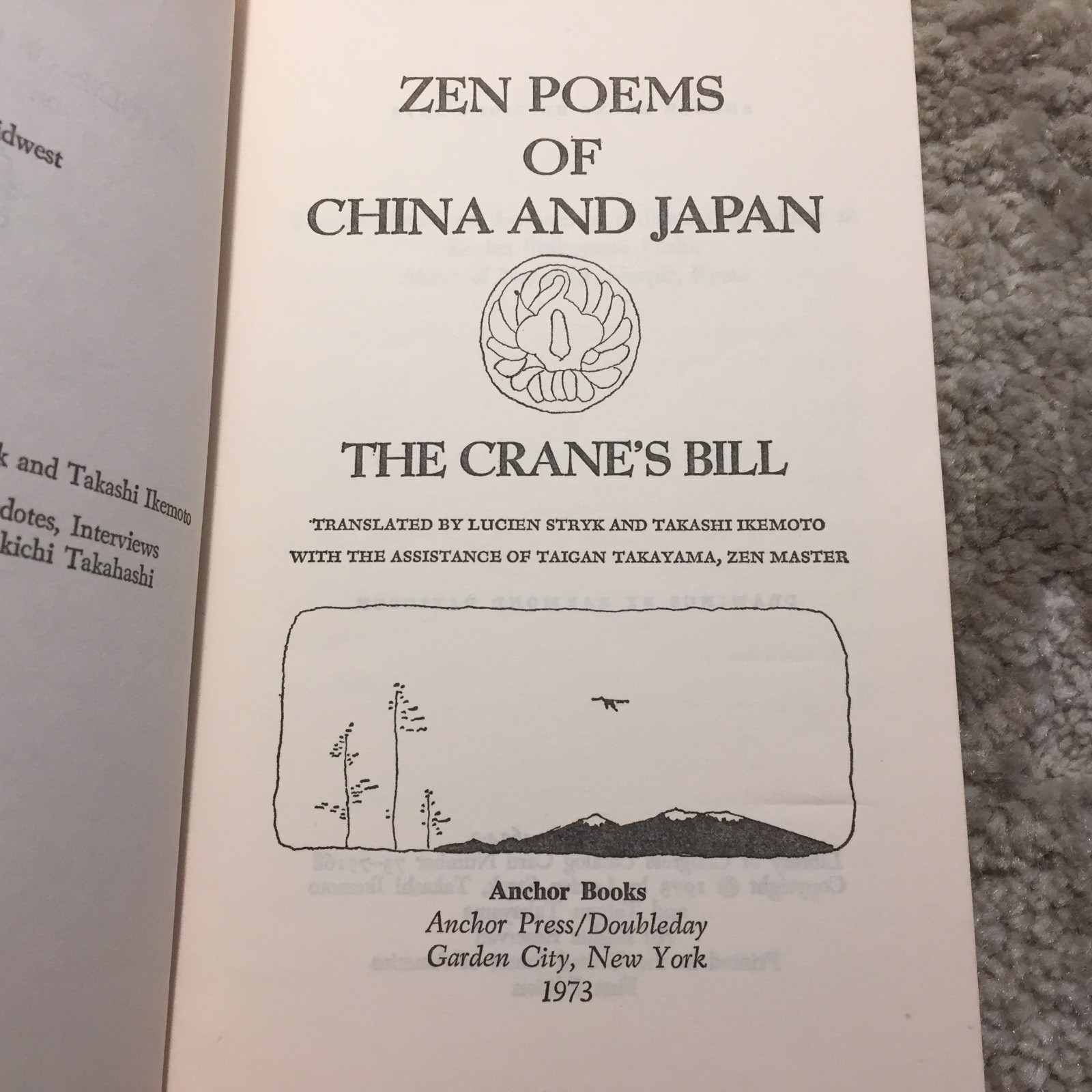 Zen Poems Of China And Japan The Crane’s Bill Lucien Stryk 1973 Anchor Poetry