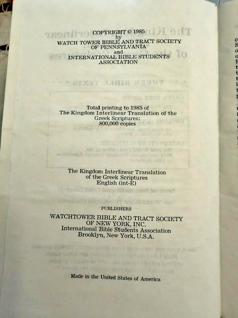 The Kingdom Interlinear Translation of the Greek Scriptures 1985 Hardcover HC