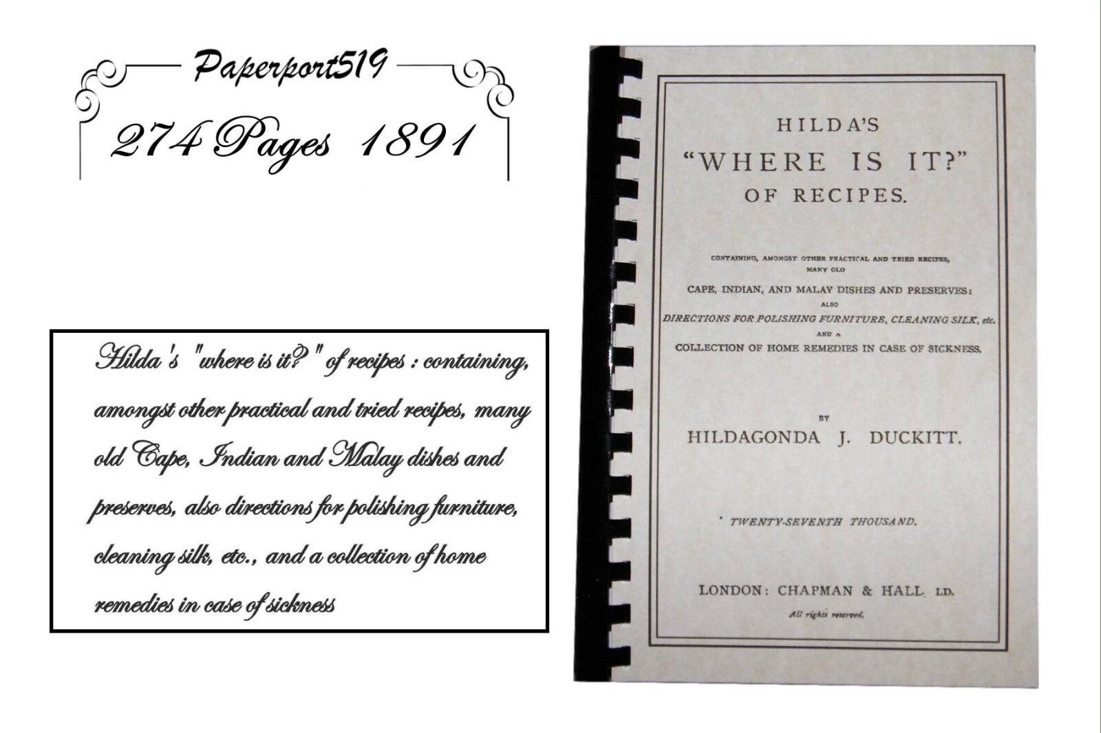1891 Hilda’s Where Is It Of Recipes 274 Pages