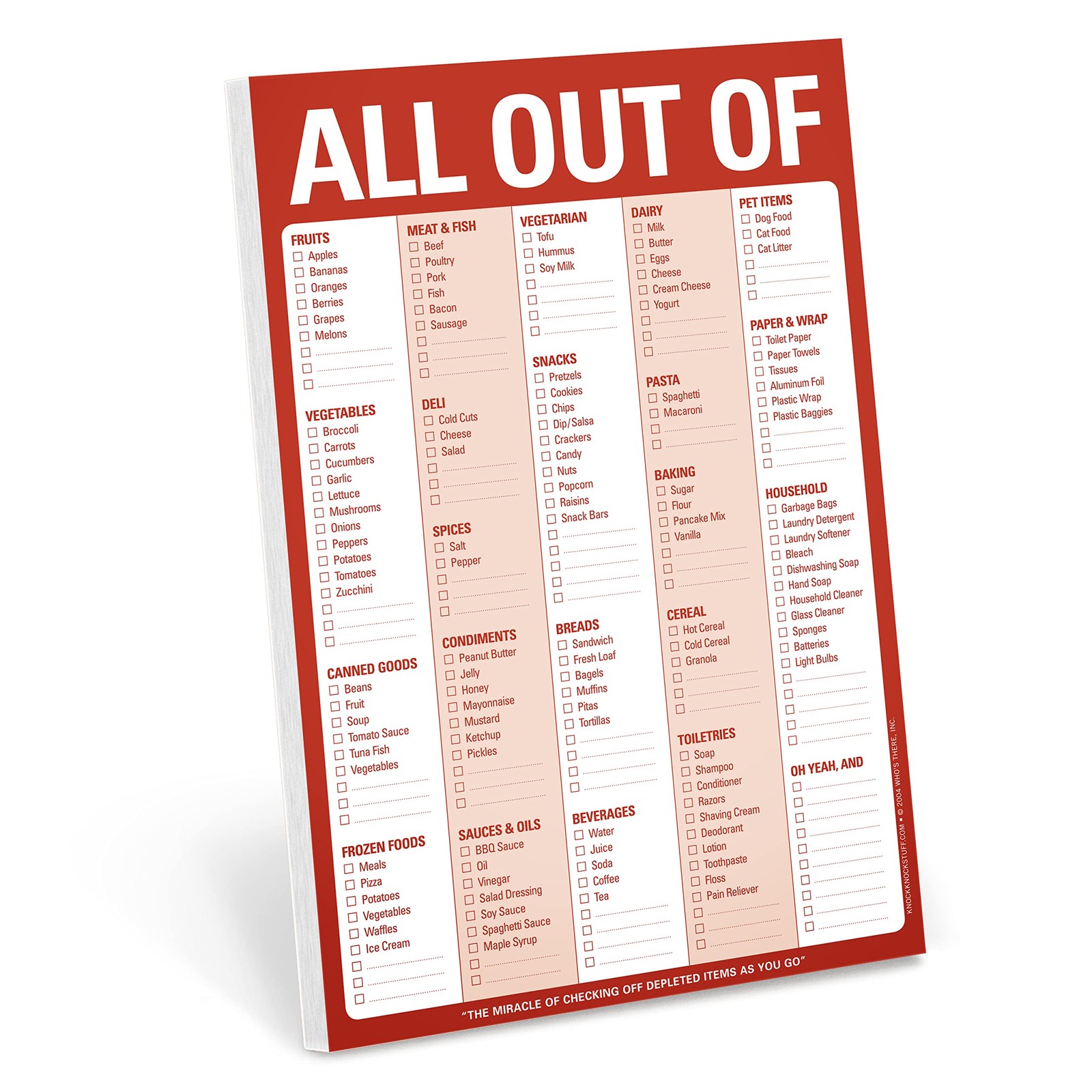 All Out Of Grocery List Note Pad, 6 x 9-inches (Red)