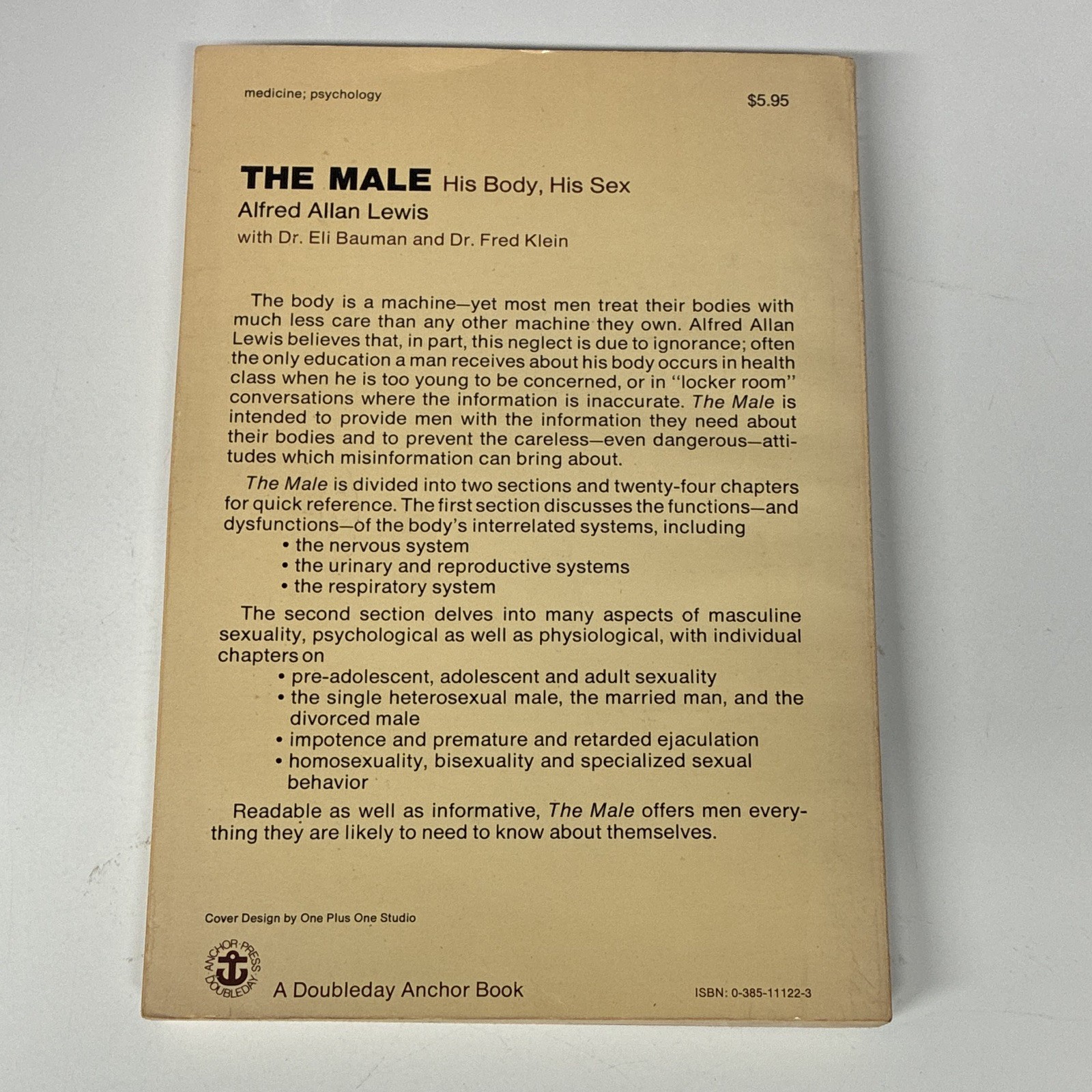 The Male: His Body, His Sex by Alfred Allan Lewis Paperback Doubleday 1978 ISBN