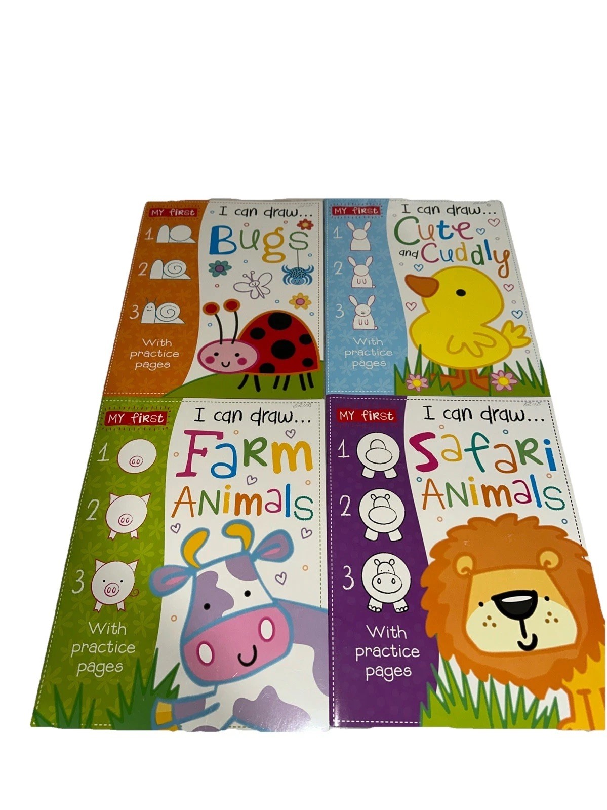 Lot of 4 My First I Can Draw Bugs, Cute & Cuddly, Farm Animals & Safari Animals