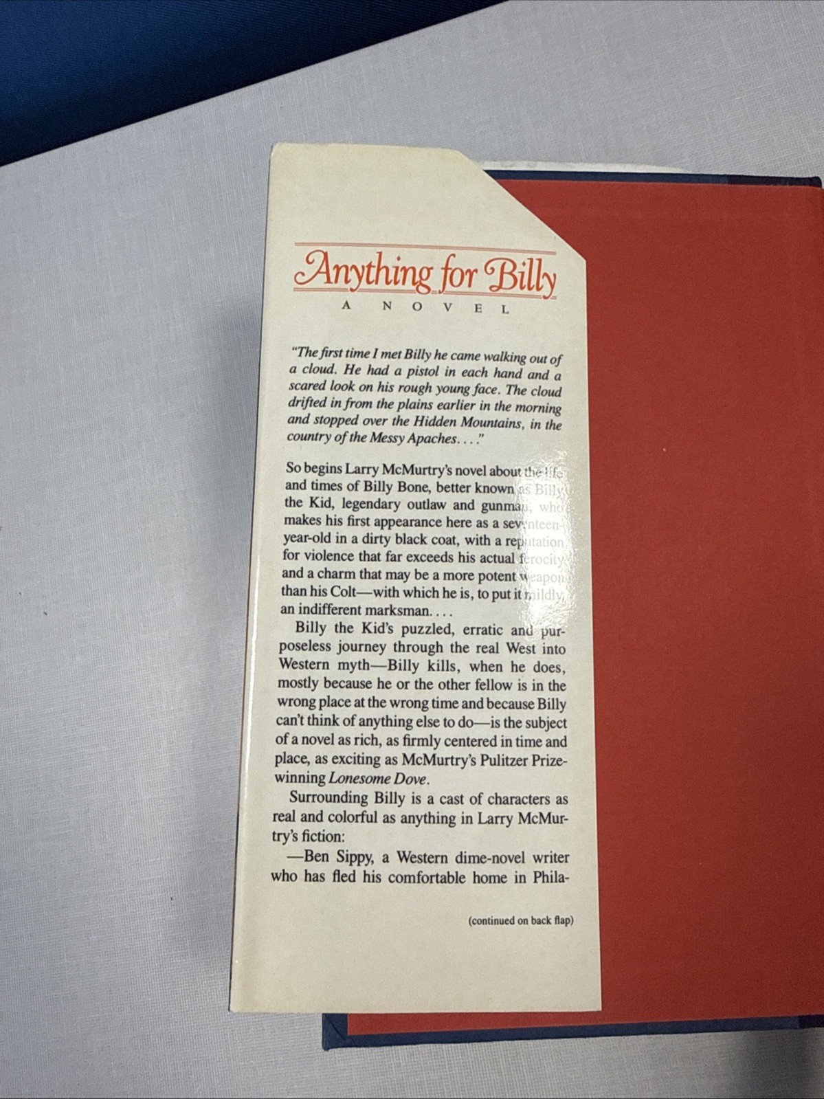 Anything for Billy by Larry McMurtry (1988) HC/DJ 1st Edition 1st Print Clipped